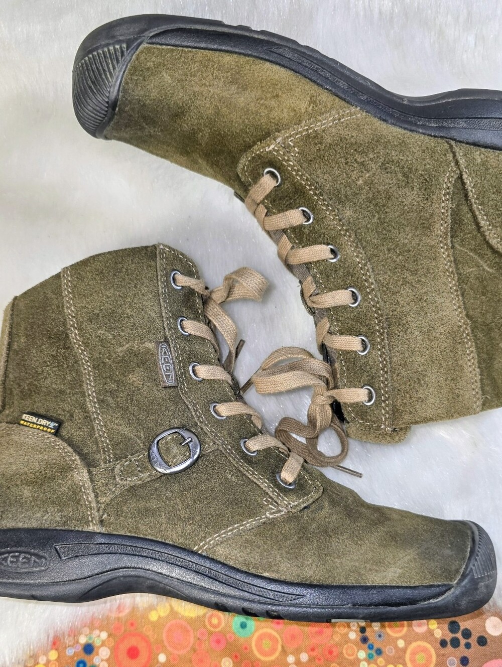 KEEN "Reisen" Waterproof Women's Olive Suede Lace-Up Boots